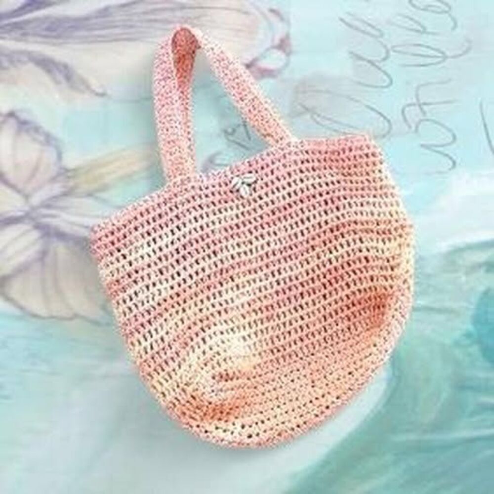 vintage y2k coconut girl pink and white crochet shell tote bag